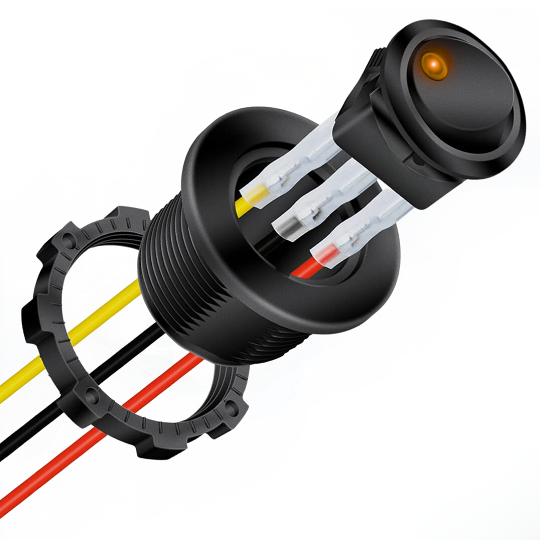 Interruptor basculante LED redondo con cables y carcasa -