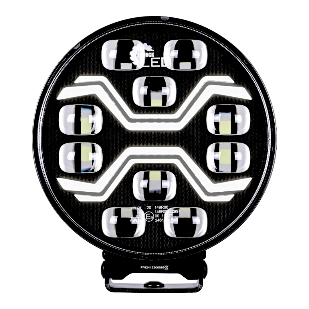 Mørkrøket Spider-X Toxic LED-spotlight med hvitt kjørelys og strobe