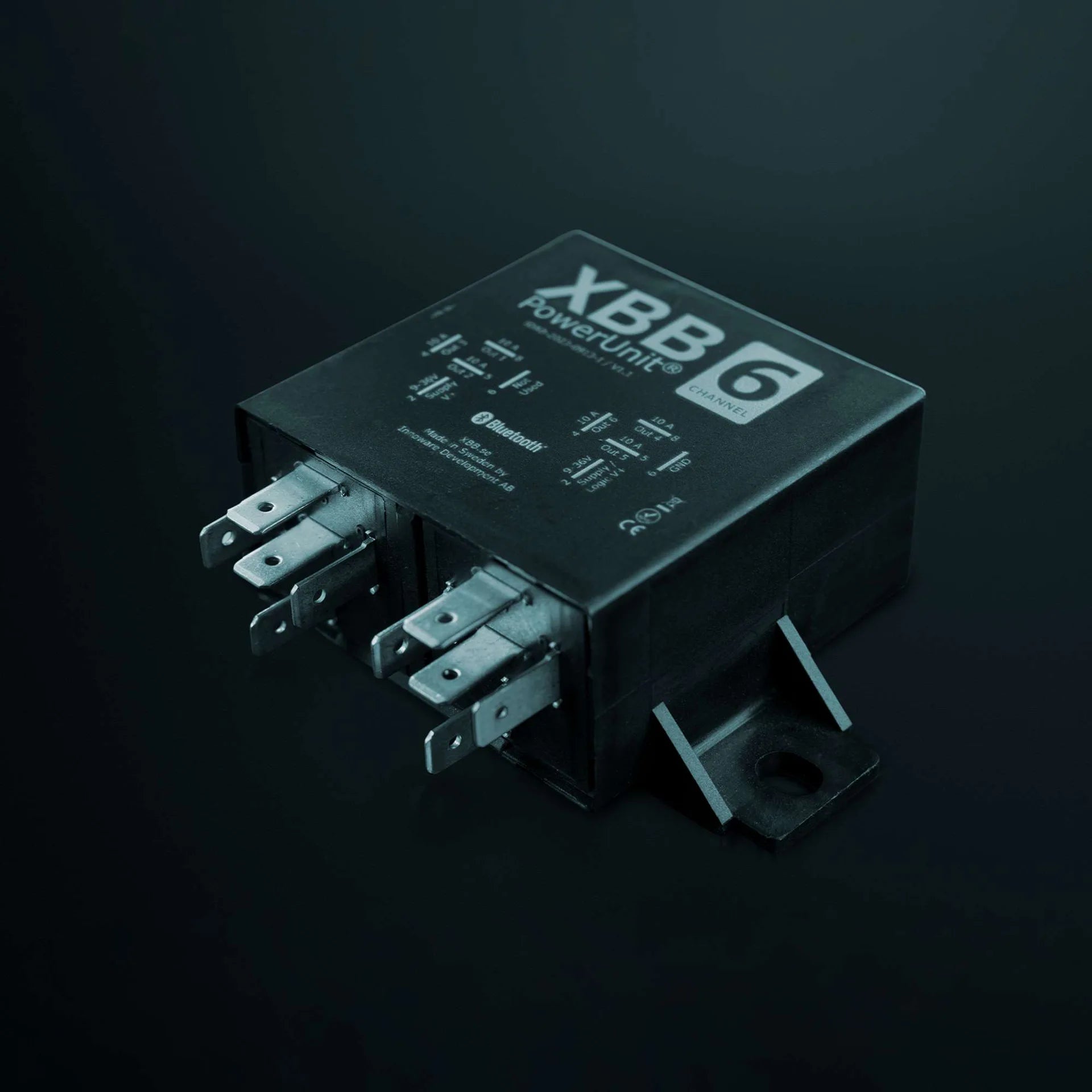 Electronic component with XBB Powerline branding on a dark background