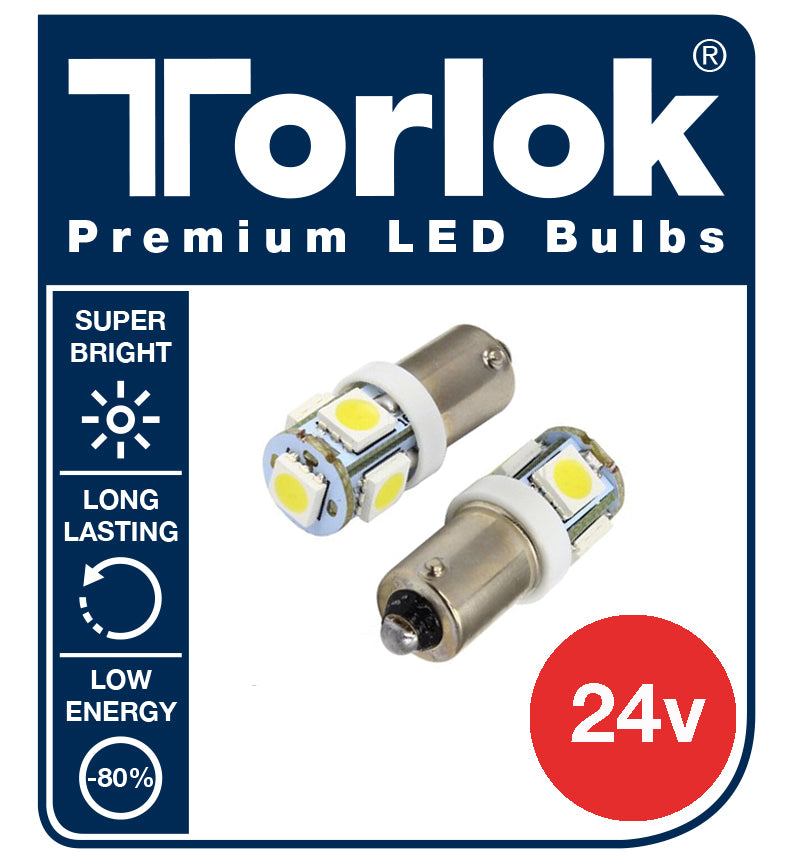 24v Ba9 LED-lastebilpærer, 5 x LED erstatter 249 (T4W) Pakke med 2 - 24v LED-pærer - LED-pærer - spo-cs-deaktivert - spo-defau