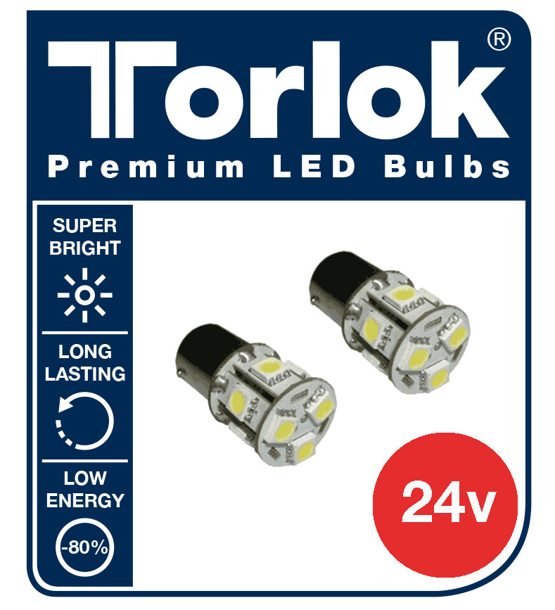 Torlok 24v Premium LED enkeltkontakt baglygtepærer erstatter 149/248, blinklys / indikator - 24v LED pærer - LED pære