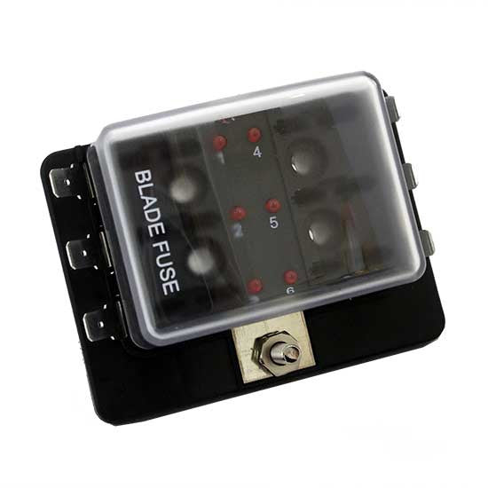Standard-Flachsicherungskasten mit LEDs, gemeinsamer Sammelschiene / 6.3-mm-Flachsteckeranschluss – spo-cs-disabled – spo-default – spo-disabled