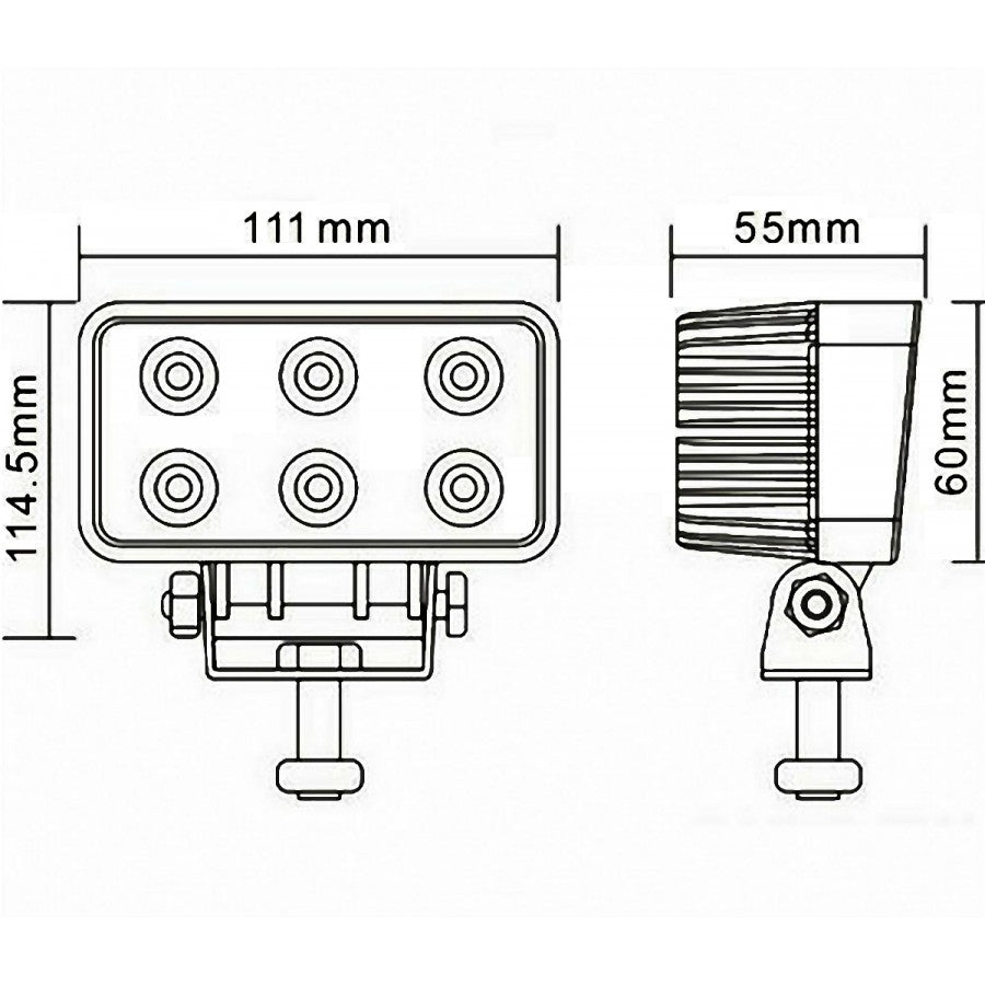 Rectangular 18W LED Work Light with 1100 Lumen Flood Beam