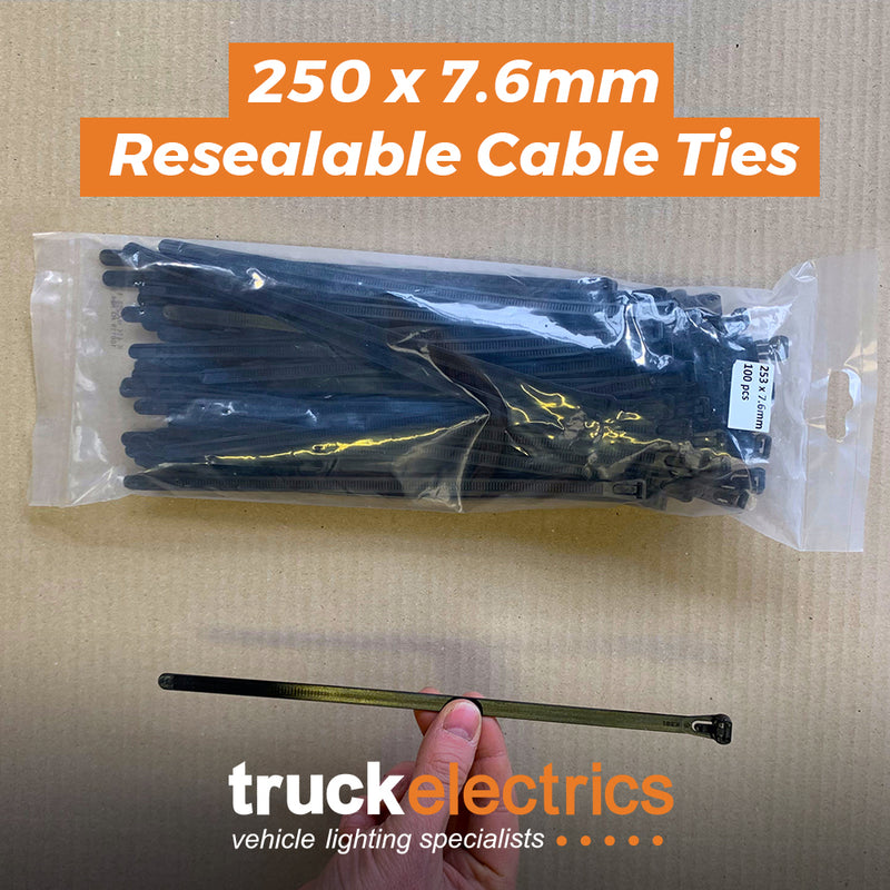 Buy Resealable Cable Ties / 250 x 7.6mm / Pack of 100 -  for sale