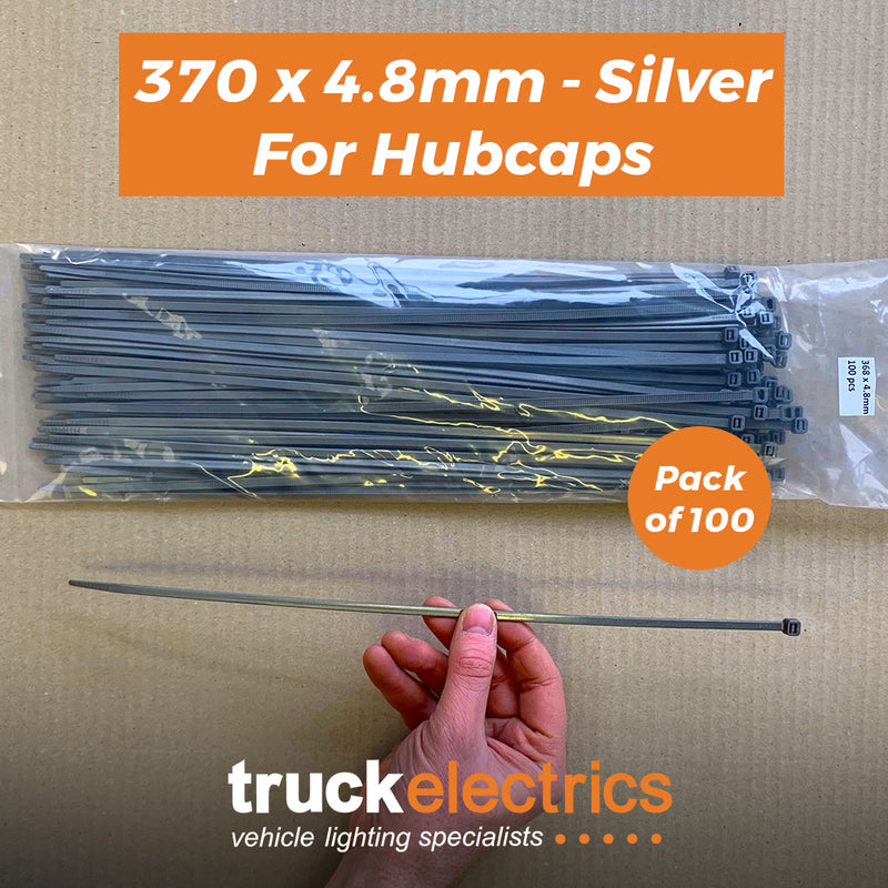 Buy Cable Ties - SILVER -  370 x 4.8mm for Wheel Trims / Hubcaps - Cable Ties for sale