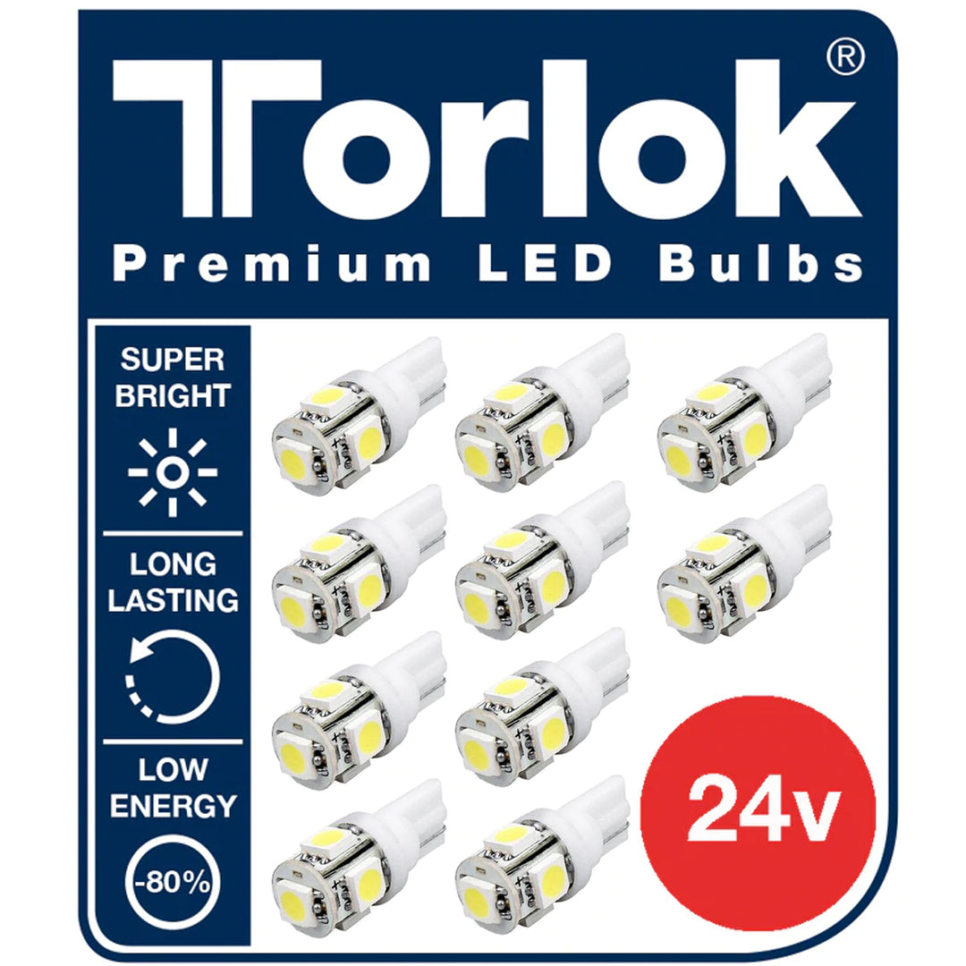 Torlok Premium 24v T10 LED Parking Light Bulbs for Trucks /  Pack of 10 - LED Bulbs - LED Car Bulbs - spo-cs-disabled